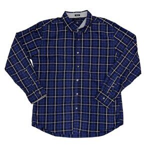 Tommy Hilfiger Mens Blue Plaid Button-Down Shirt XL Long-Sleeve Cotton Casual